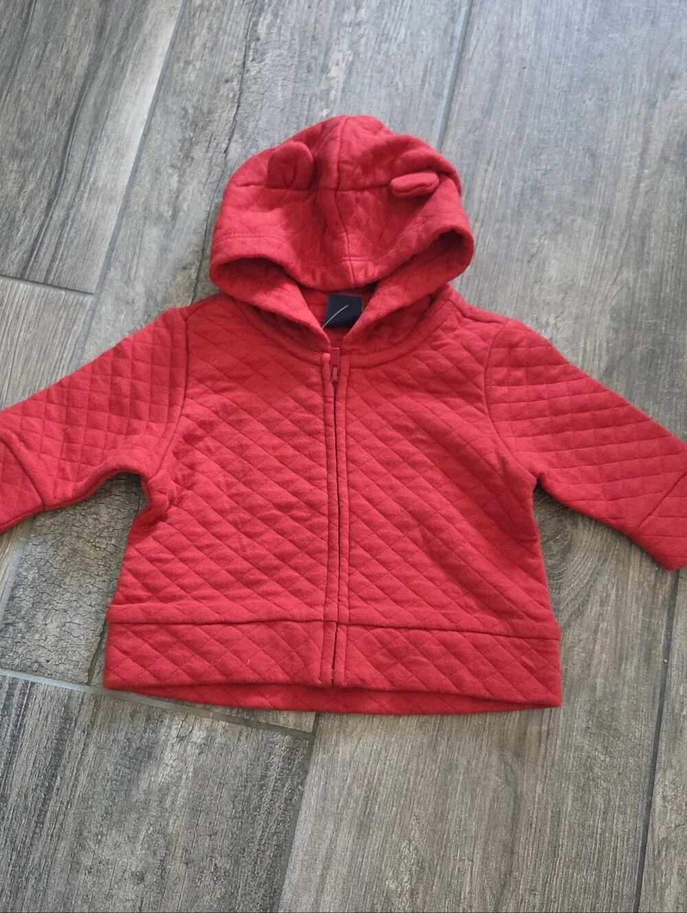 GAP Baby NWT 0-3 Months Red Quilted Hoodie, Bodysuit & Striped Footed Pants Set